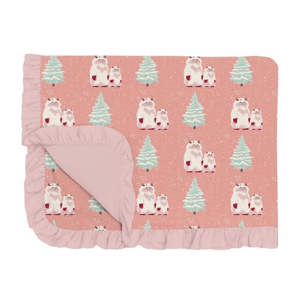 NEW KICKEE print ruffle toddler blanket in blush yeti